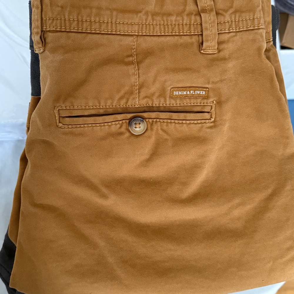 Golden/Tan Men's Flat Front Shorts by Denim & Flower - Picture 2 of 6